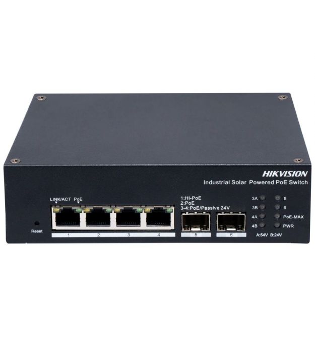 Коммутатор 4 порта управляемый Hikvision DS-3T1506HP-EI-UPS PoE