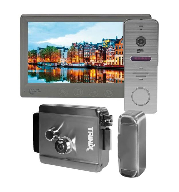 Комплект відеодомофона Light Vision з електрозамком: домофон 7" AMSTERDAM FHD Grey, в