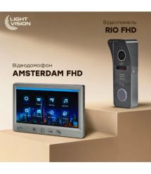 Комплект відеодомофона Light Vision з електрозамком: домофон 7" AMSTERDAM FHD Grey, в