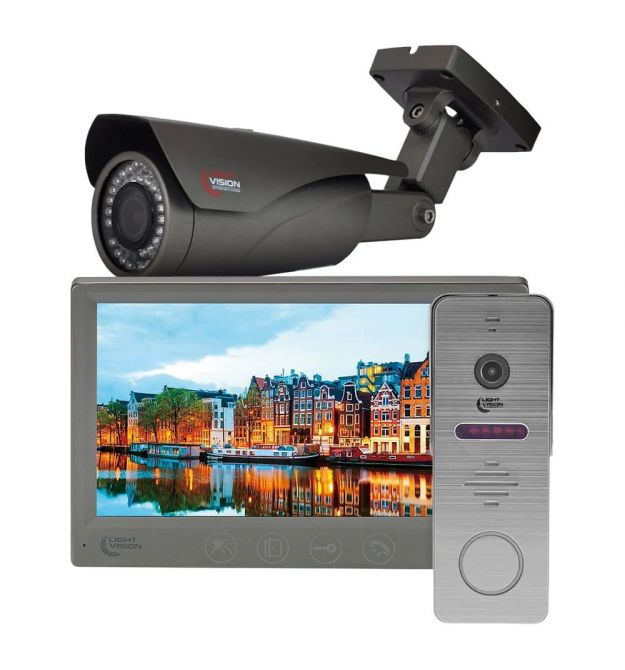 Комплект відеодомофона Light Vision з відеокамерою: домофон 7" AMSTERDAM FHD Grey, ві