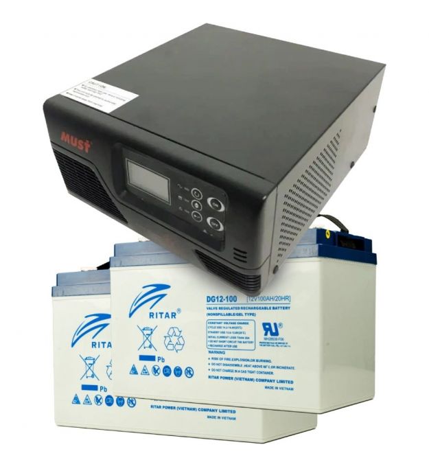 Комплект ИБП+АКБ MUST EP20-R1000W + 2x 12V 100Ah DG12-100
