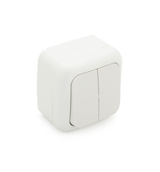 Вимикач подвійний ViKO Palmiye зовнішнього монтажу, вологозахищений IP54, AC:110-250V, 10A, White