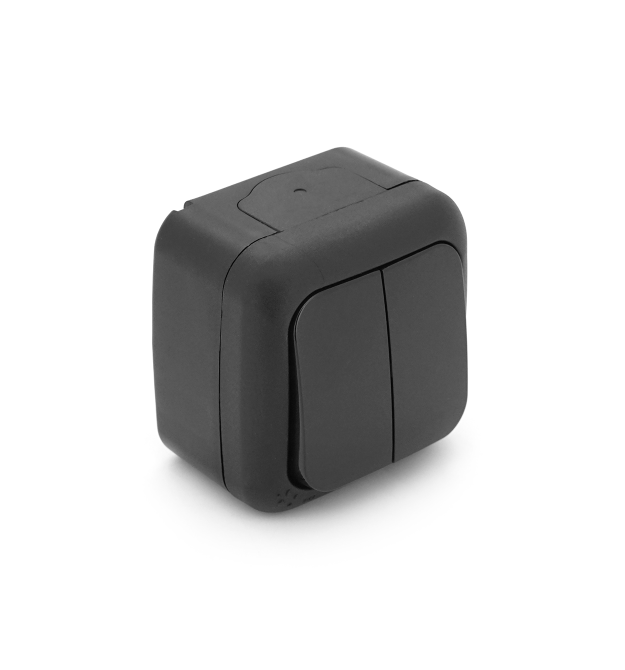 Вимикач подвійний ViKO Palmiye зовнішнього монтажу, вологозахищений IP54, AC:110-250V, 10A, Black