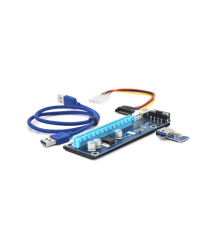 Riser PCI-EX, x1 - x16, 4-pin MOLEX, SATA - 4Pin, USB 3.0 AM-AM 0,6 м (синій), конденсатори F270, Пакет