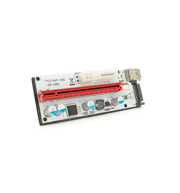 Плата PCE164P-N09 (V008S-Plus) Riser PCI-EX, x1-x16, USB 3.0, DC12V(Molex&ampampPCI-E - 6pin), SATA - 15pin, конденсатори 270, V