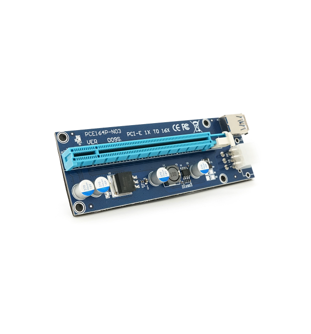 Плата PCE164P-N09 (V009S-Plus) Riser PCI-EX, x1-x16, USB 3.0, DC12V(PCI-E - 6pin), конденсатори 270, VER009S,Пакет