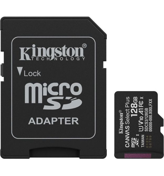 Карта памяти Kingston microSD 128GB C10 UHS-I A1 V10 R150MB/s + SD