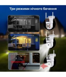 IP PTZ-відеокамера з WiFi 3Mp+3Mp Light Vision VLC-9130WI-2C (Tuya) f-3.6mm+3.6mm, ІЧ+LED-підсвічування, з мікрофоном
