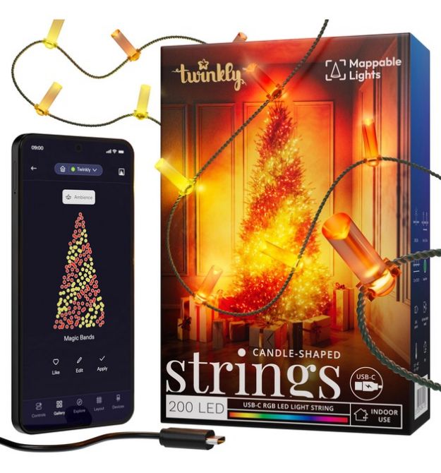Twinkly Гирлянда Smart LED Twinkly Strings Candle RGB 200 IP20 12м USB-C кабель зеленый