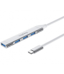 Хаб VEGGIEG V-K301 Type-C на USB 3.0 - 4 порту, 480Mbts, живлення від USB, 0.15m, Silver, Box