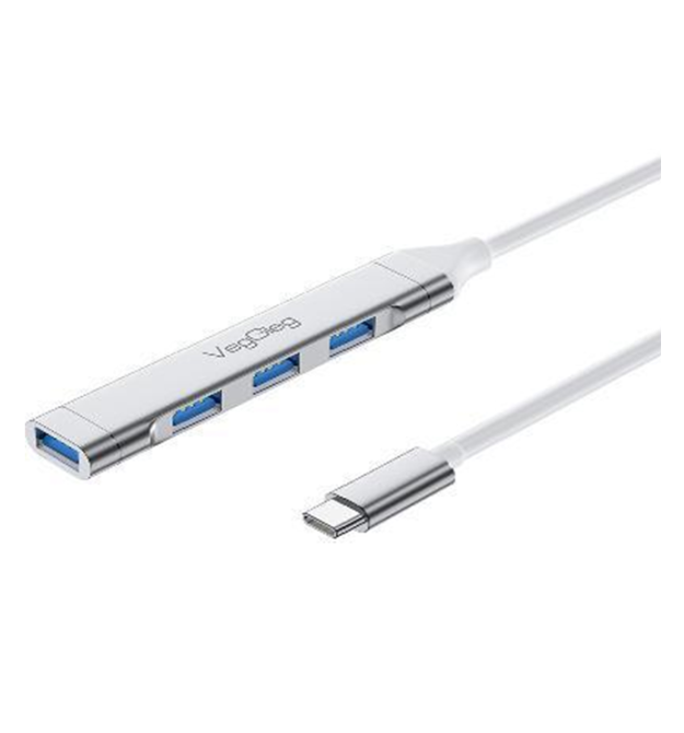 Хаб VEGGIEG V-K301 Type-C на USB 3.0 - 4 порту, 480Mbts, живлення від USB, 0.15m, Silver, Box
