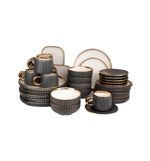 Чайный сервиз на 6 персон, прямоуголный разнос х 2шт., чашка с блюдцем х 6шт., пиала х 6 шт., десертная тарелка х 6 шт.