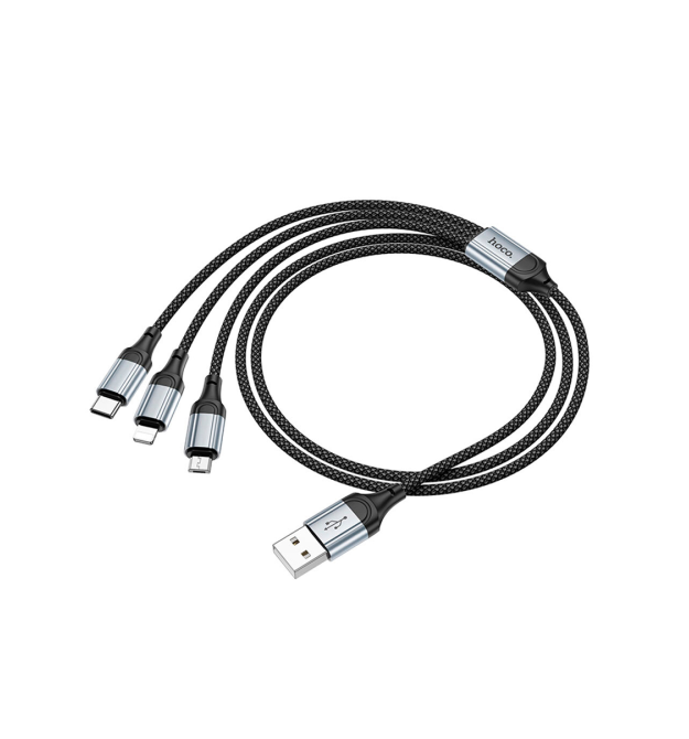 Кабель HOCO X102 USB-1 3 in 1 Micro - Iphone - Type-C, 2A, довжина 1м, Black, Box