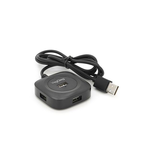 Хаб VEGGIEG V-U2406 USB 2.0 4 порта, 480Mbts, живлення від USB, Black, 1,0m, Box