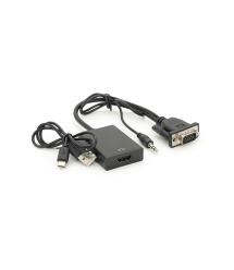 Конвертер HDMI (мама) на VGA(тато) 10cm + AUDIO, Black, 4K - 2K, Blister Q200