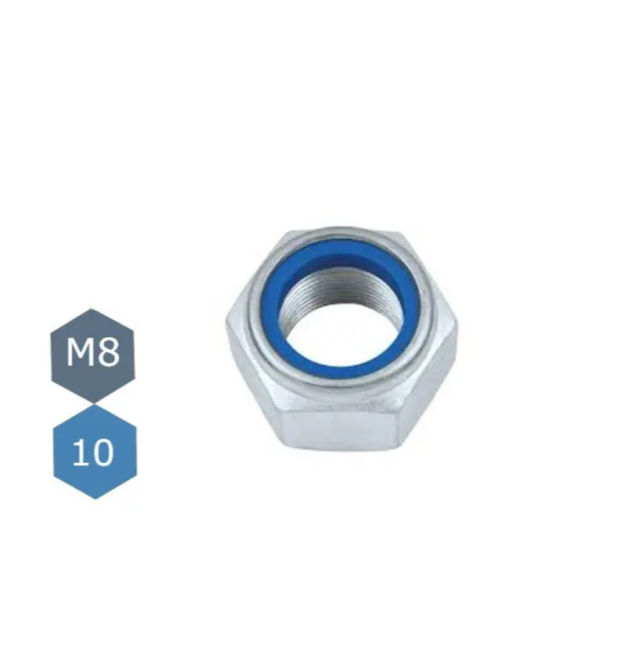 Гайка М8 самоконтряща з нейлоновим кільцем клас міцності 10.0 DIN 985