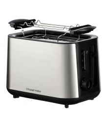 Russell Hobbs Тостер Heaton, нержавейка, подогрев,разморозка, черный+нерж