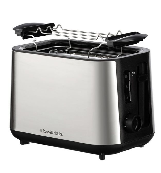 Russell Hobbs Тостер Heaton, нержавейка, подогрев,разморозка, черный+нерж