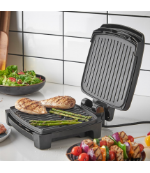 Russell Hobbs Гриль George Foreman прижимной Immersa Small, 1100Вт, темп. режимов-1, съёмные пластины, металл, пластик, черный
