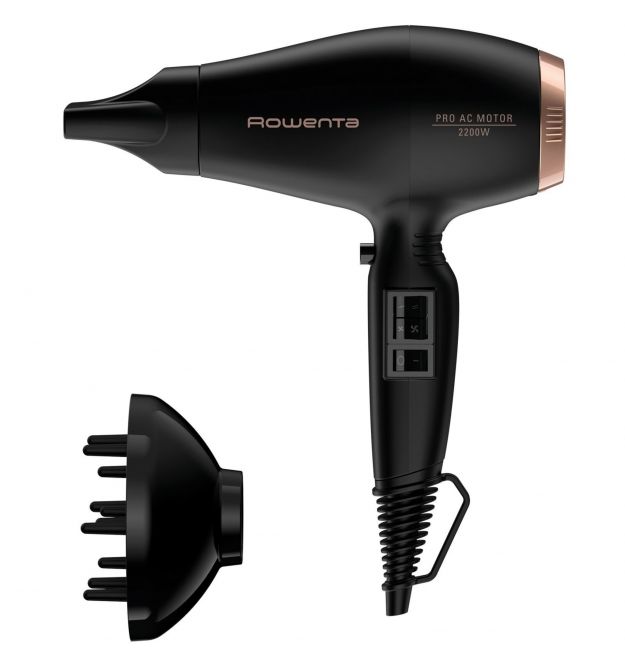 Rowenta Фен Compact PRO+, 2200Вт, режимов-2, дифузор, иониз-я, хол. обдув, черный