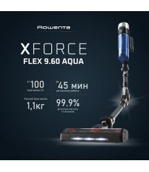 Rowenta Пылесос беспроводный X-Force 9.6 Aqua Animal, 250Вт, влажная уборка, конт пыль -0.4л, автон. раб. до 45мин, черно-синий