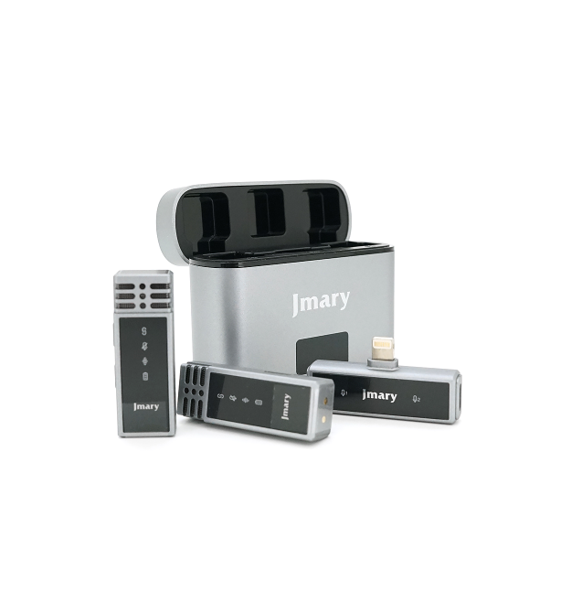 Петличний бездротовий мікрофон Jmary MW-15 (2шт)+ кейс, роз&aposєм Lighting, вбудований акумулятор 70 mAh, Silver, Box