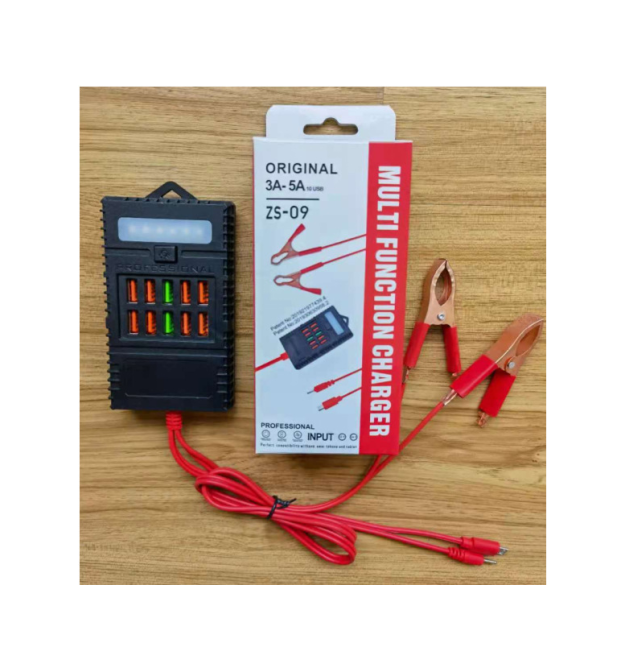 Портативний HUB ZS-09-2 із крокодилами на 5*USB2.0 (2.4A), led, живлення 12В, Black, Box