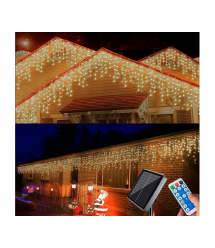 Гірлянда 180LED (Бахрома) White Hot, 5х0,7м, 8 режимів, вулична із сонячною панеллю та пультом. прозора ізоляція