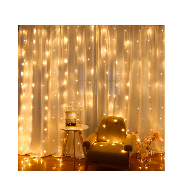 Гірлянда 120LED Водоспад Yellow, 8 режимів, 3*1 метр, прозора ізоляція, живлення 220V