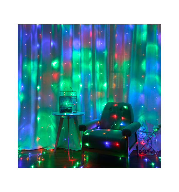 Гірлянда 240LED Водоспад (Red - Green - Blue - Yellow), 8 режимів, 3*2 метр, прозора ізоляція, живлення 220V