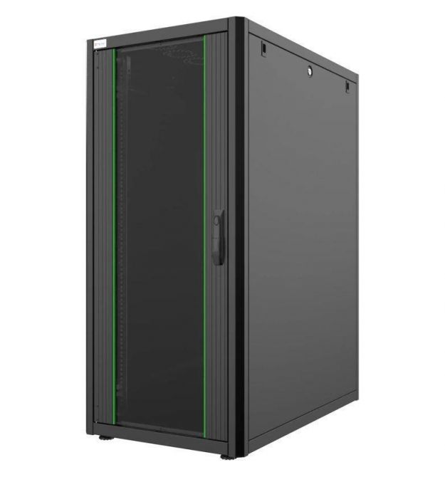 MIRSAN Шкаф 19", 26U, GTN SERVER, стеклянная дверь, 600x1000 мм, максимально 1000 кг, черный
