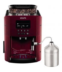 Krups Кофемашина Essential, 1.7л, зерно, автомат.капуч, OLED диспл, метал контейнер для молока, бордово-черный