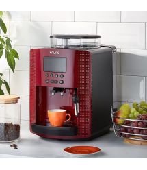 Krups Кофемашина Essential, 1.7л, зерно, автомат.капуч, OLED диспл, метал контейнер для молока, бордово-черный