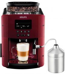 Krups Кофемашина Essential, 1.7л, зерно, автомат.капуч, OLED диспл, метал контейнер для молока, бордово-черный