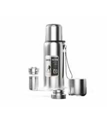 Термос Merlion з нержавіючої сталі, з ситечком, чашкою та ручкою для перенесення, об&aposєм 1000 мл., сірий