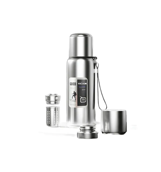 Термос Merlion з нержавіючої сталі, з ситечком, чашкою та ручкою для перенесення, об&aposєм 1000 мл., сірий