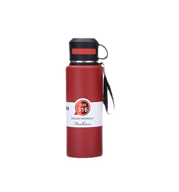 Термос Merlion з нержавіючої сталі, з чашкою в чохлі та ручкою для перенесення, об&aposєм 800 мл., бардовий