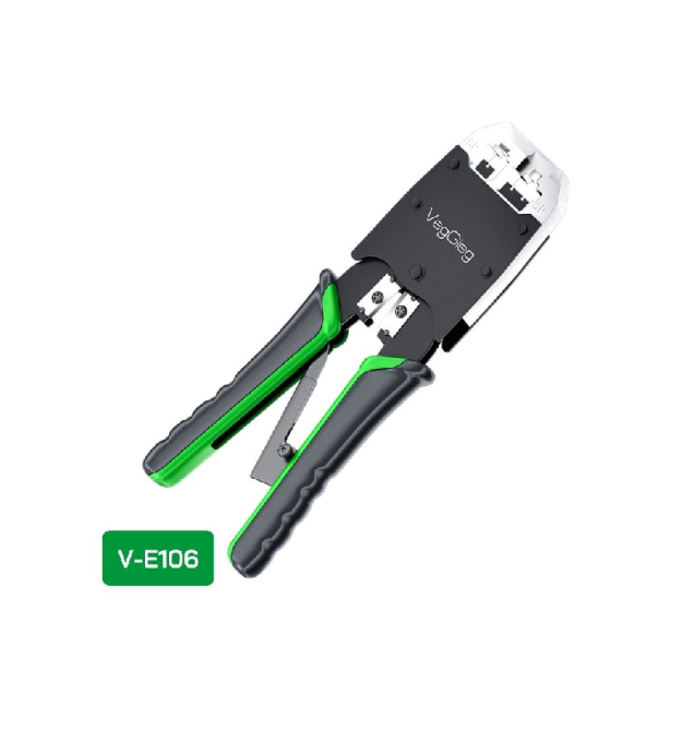 Інструмент VegGieg V-E106 для обтискання RJ-45 (8P8C) та RJ-12 - 11 (6P6C) 4P4C, Чорно - Зелені Q10