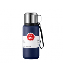 Термос Merlion з нержавіючої сталі, з чашкою та ручкою для перенесення, об&aposєм 1000 мл., синій