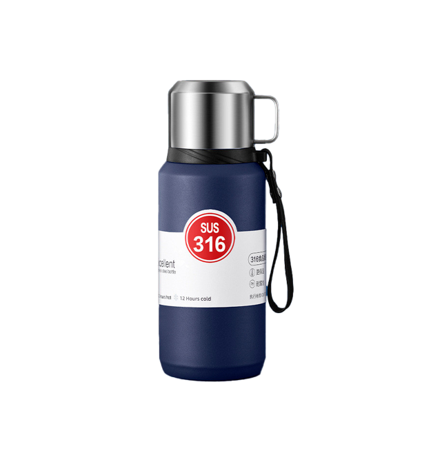 Термос Merlion з нержавіючої сталі, з чашкою та ручкою для перенесення, об&aposєм 1500 мл., синій