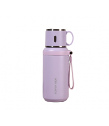 Термос для чаю Merlion з нержавіючої сталі, з чашкою та ручкою для перенесення, об&aposєм 600 мл., фіолетовий