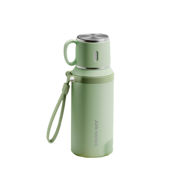 Термос для чаю Merlion з нержавіючої сталі, із ситечком, чашкою та ручкою для перенесення, об&aposєм 600 мл., зелений