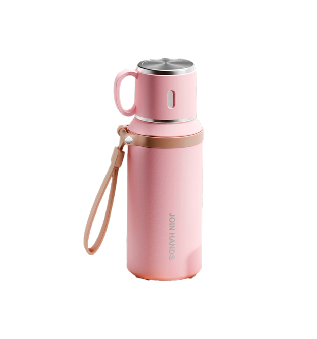 Термос для чаю Merlion з нержавіючої сталі, з ситечком, чашкою та ручкою для перенесення, об&aposєм 600 мл., рожевий