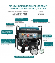 Könner & Söhnen Генератор бензиновый KS 15-1E 1/3 ATSR, 230/400В, 3 Фазы, 12.48/11.5кВт, АВР(ATS), электростартер, 155кг