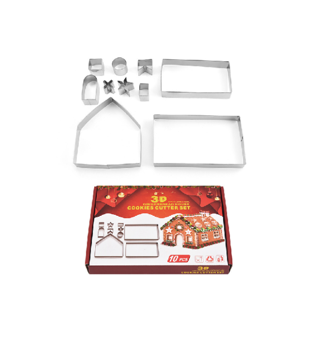 Форми для печива YR1806-28 з нержавіючої сталі (різдвяний будиночок) 10 предметів - фігурок, Box