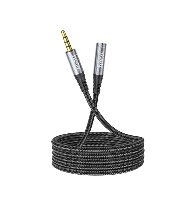 Подовжувач HOCO UPA20 DC3.5 тато-мама 1.0м, GOLD Stereo Jack, (круглий) Black cable, Box