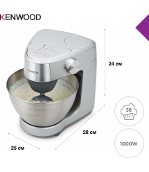 Kenwood Кухонная машина Prospero, 1000Вт, чаша-металл, корпус-пластик, насадок-7, серебристый