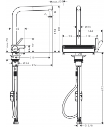 Hansgrohe Смеситель для кухни Aquno Select M81, дл.излива - 210мм, поворотный, вытяжной, 1 рычаг, хром