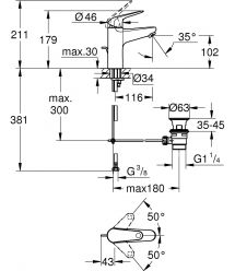 Grohe Смеситель для раковины Swift M дл. излива - 116мм, неповоротный, 1 рычаг, хром