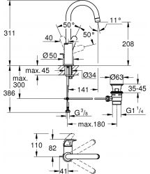 Grohe Смеситель для раковины Swift L дл. излива - 140мм, поворотный, 1 рычаг, хром